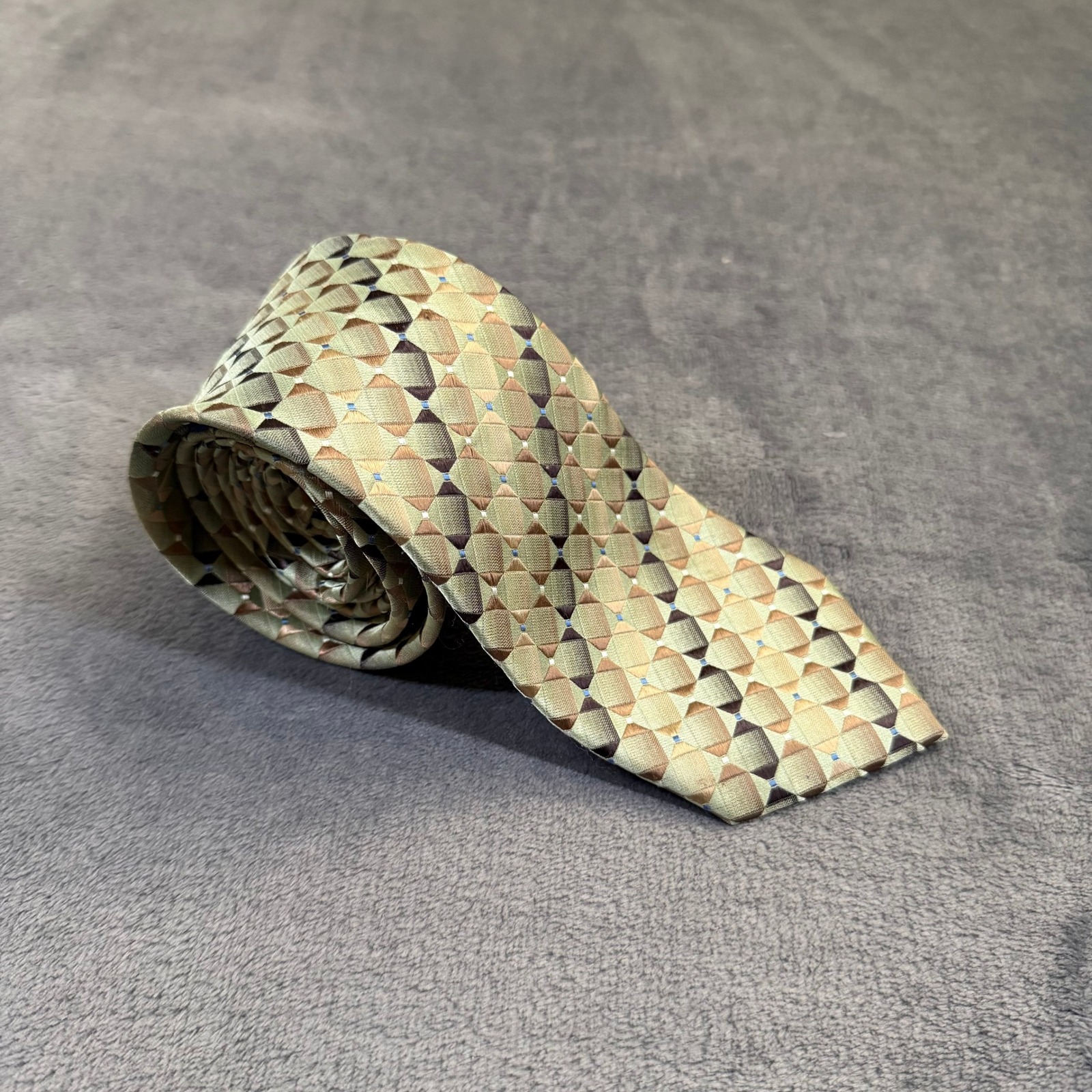 John Ashford Geometric Necktie Mens One Size Green Hand Made Classic